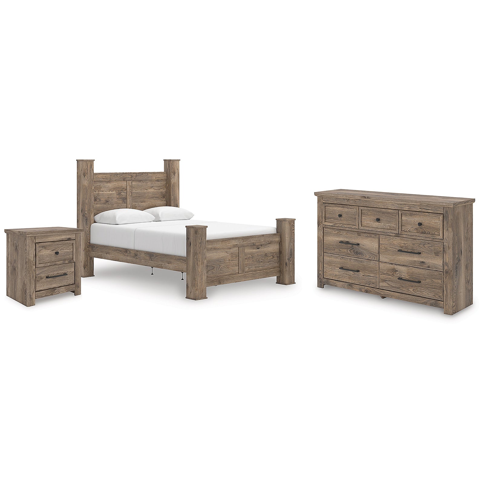 Rusticott Queen Poster Bed, Dresser and Nightstand (PCB2260-SI)