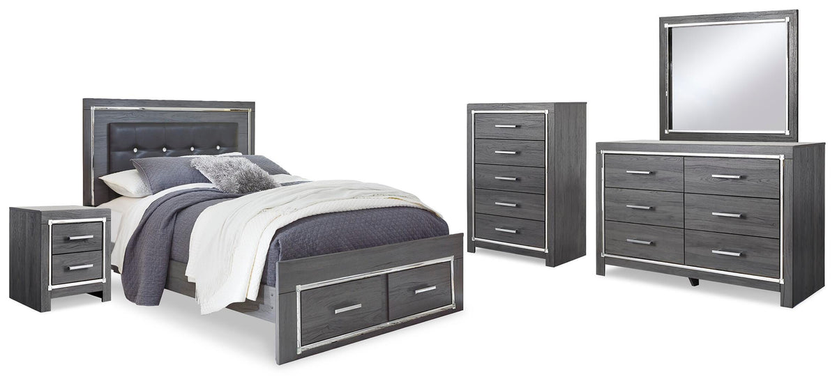 Lodanna Panel Storage Bed, Dresser, Mirror, Chest and Nightstand - Gray  (B214-SI)