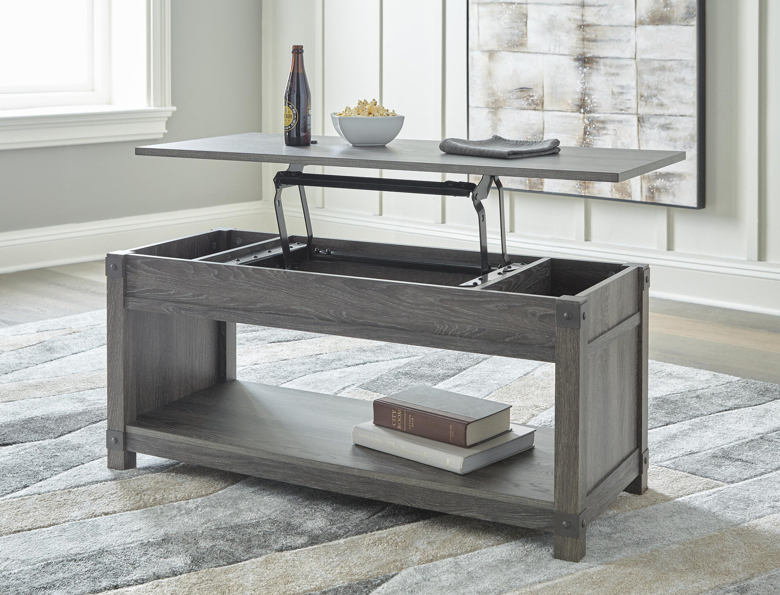 Freedan Lift-Top Coffee Table - Grayish Brown  (T175-SI) - Image 7