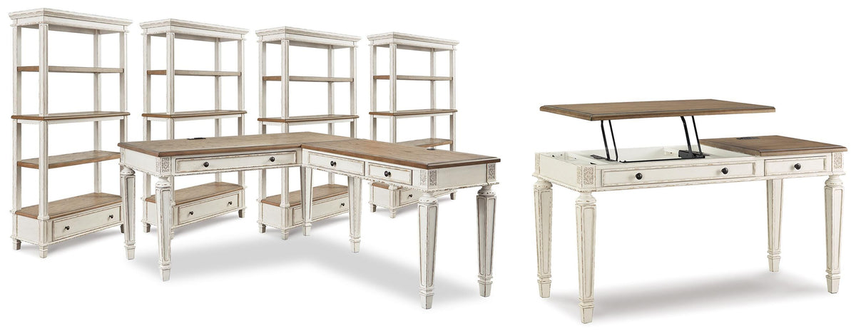Realyn Lift-top Desk, L-shaped Desk and 4 Bookcases (H743-SI)
