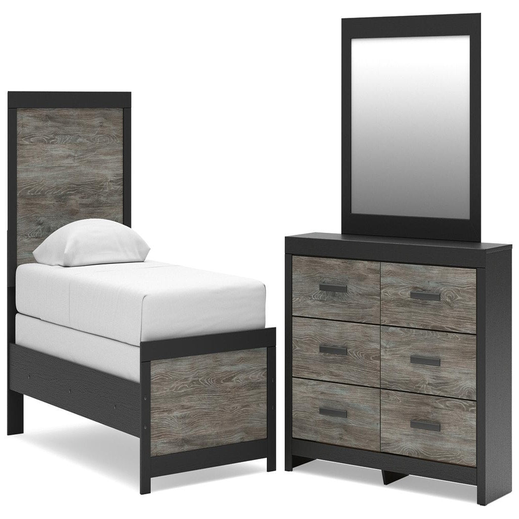 Broachmyn Twin Panel Bed, Dresser and Mirror (PCB1118-SI)