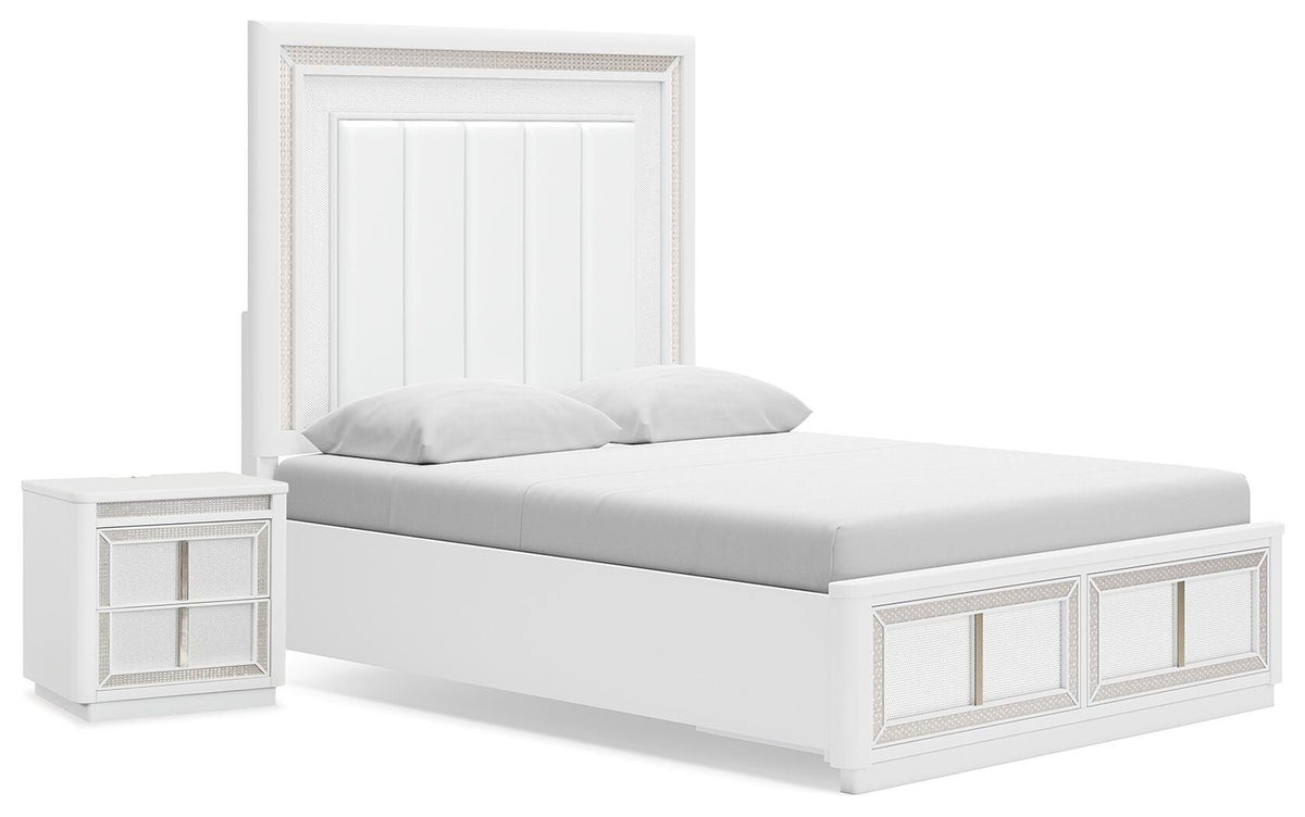 Chalanna Panel Storage Bed and Nightstand - White  (B822-SI)