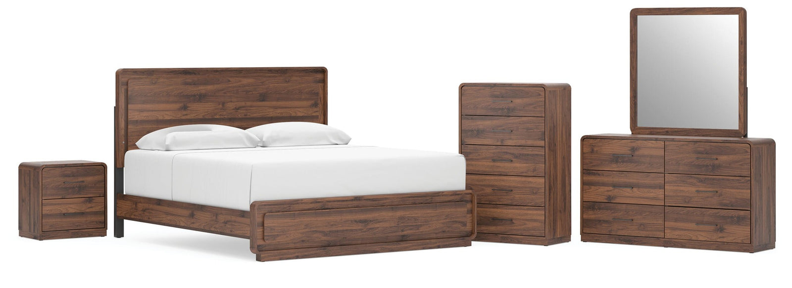 Fortlorn Queen Panel Bed, Dresser, Mirror, 2 Chests and 2 Nightstands (PCB386-SI)