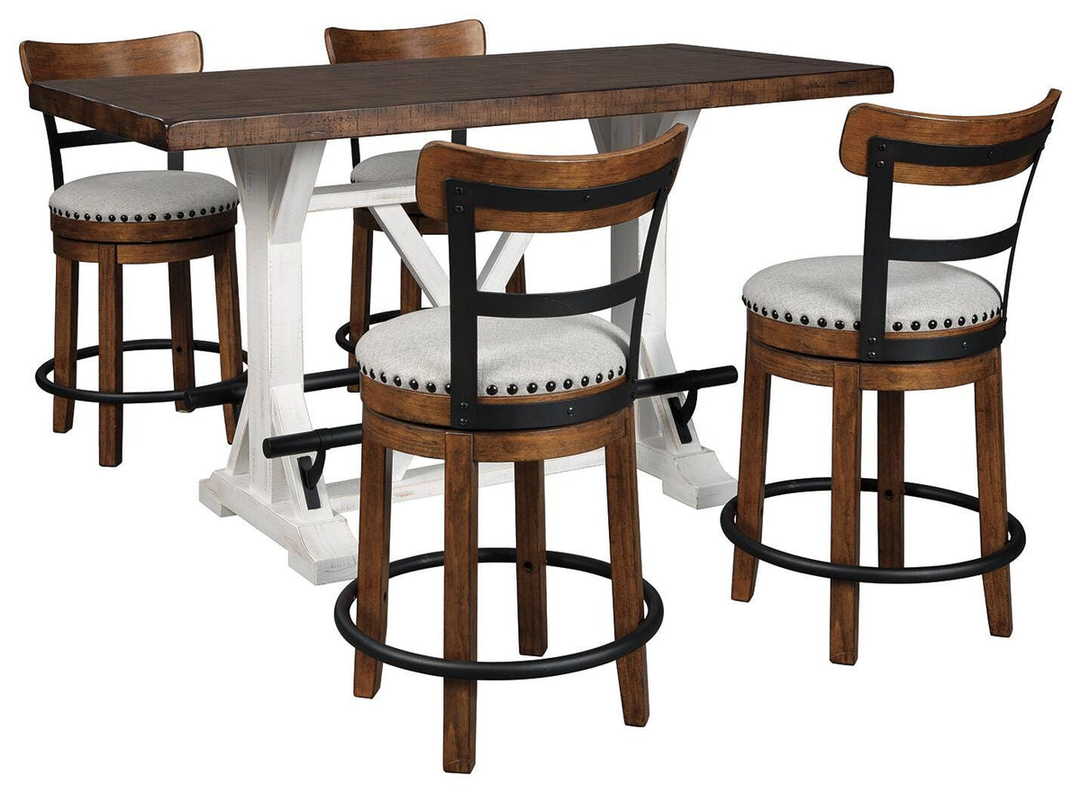 Valebeck Counter Height Dining Table and 4 Barstools (D546-SI)