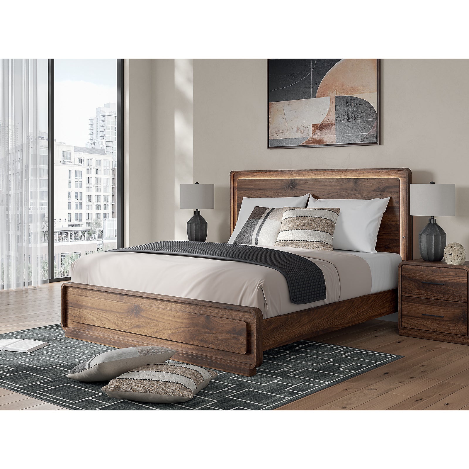 Fortlorn King Panel Bed and 2 Nightstands (PCB386-SI) - Image 17