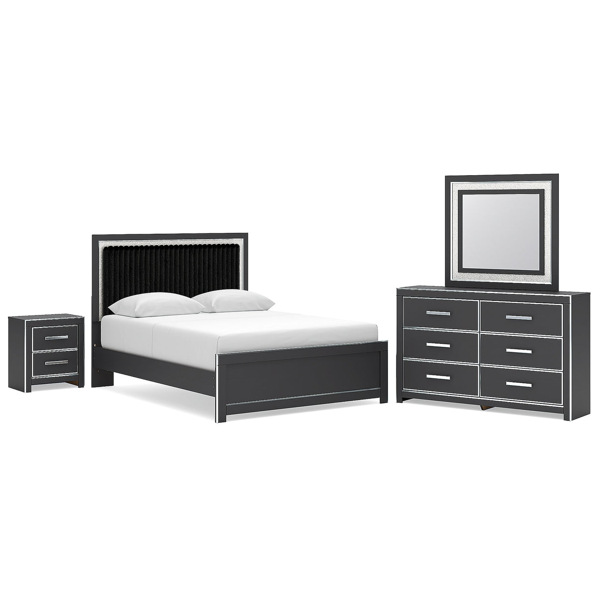 Zuraleus Queen Upholstered Bed, Dresser, Mirror and Nightstand (PCB3380-SI)