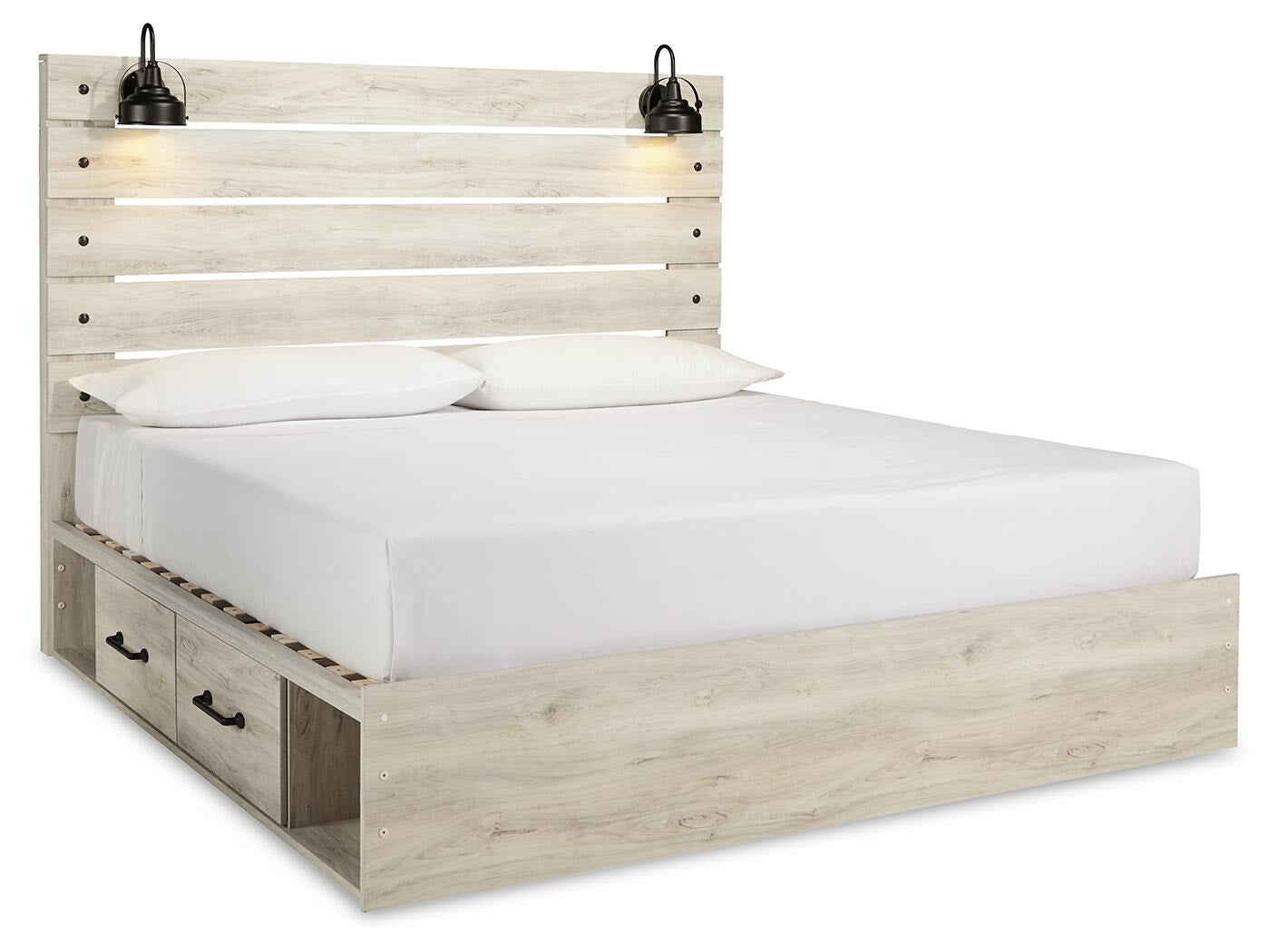 Cambeck Panel Bed with 2 Storage Drawers - Whitewash  (B192-SI)