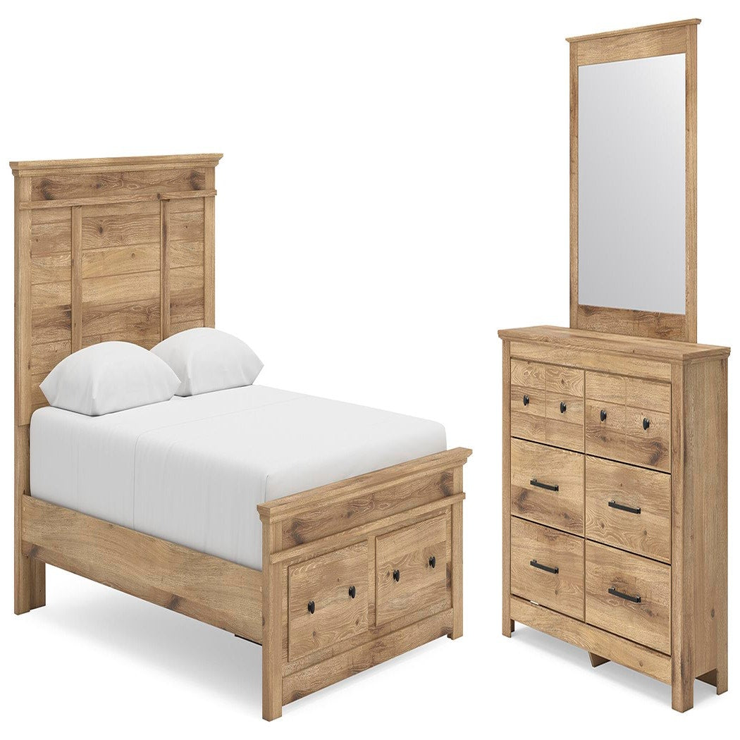 Makidern Queen Panel Storage Bed, Dresser and Mirror (PCB1170-SI)