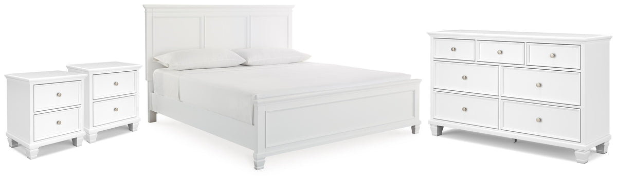 Fortman Panel Bed, Dresser and 2 Nightstands - White  (B680-SI)