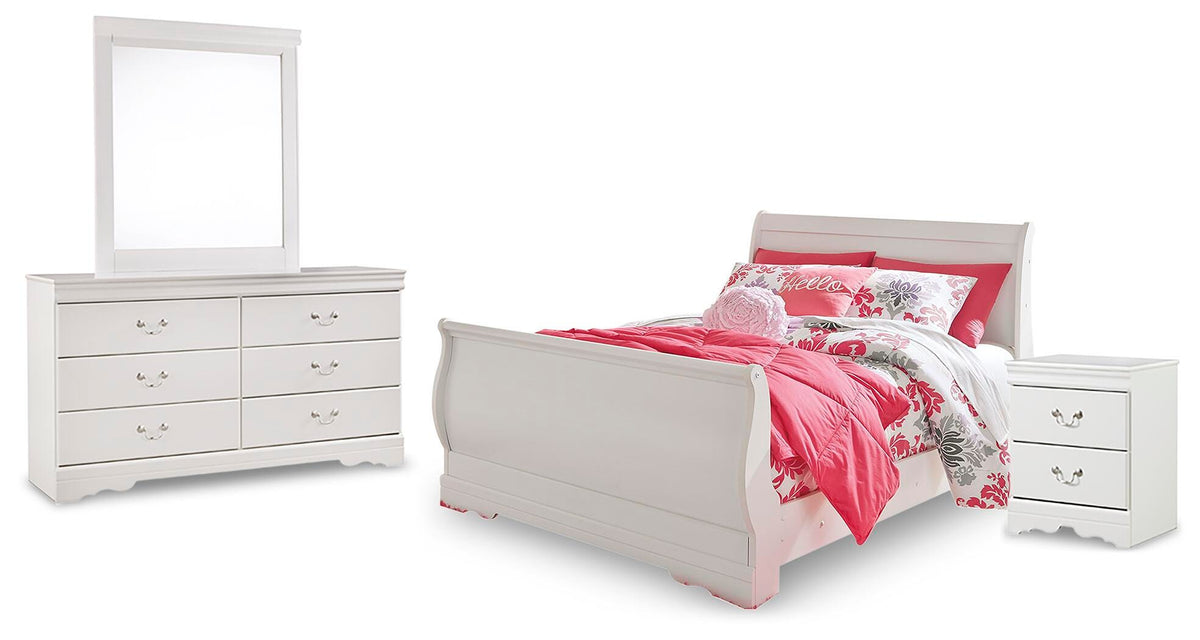 Anarasia Sleigh Bed with Dresser, Mirror and Nightstand - White  (B129-SI)
