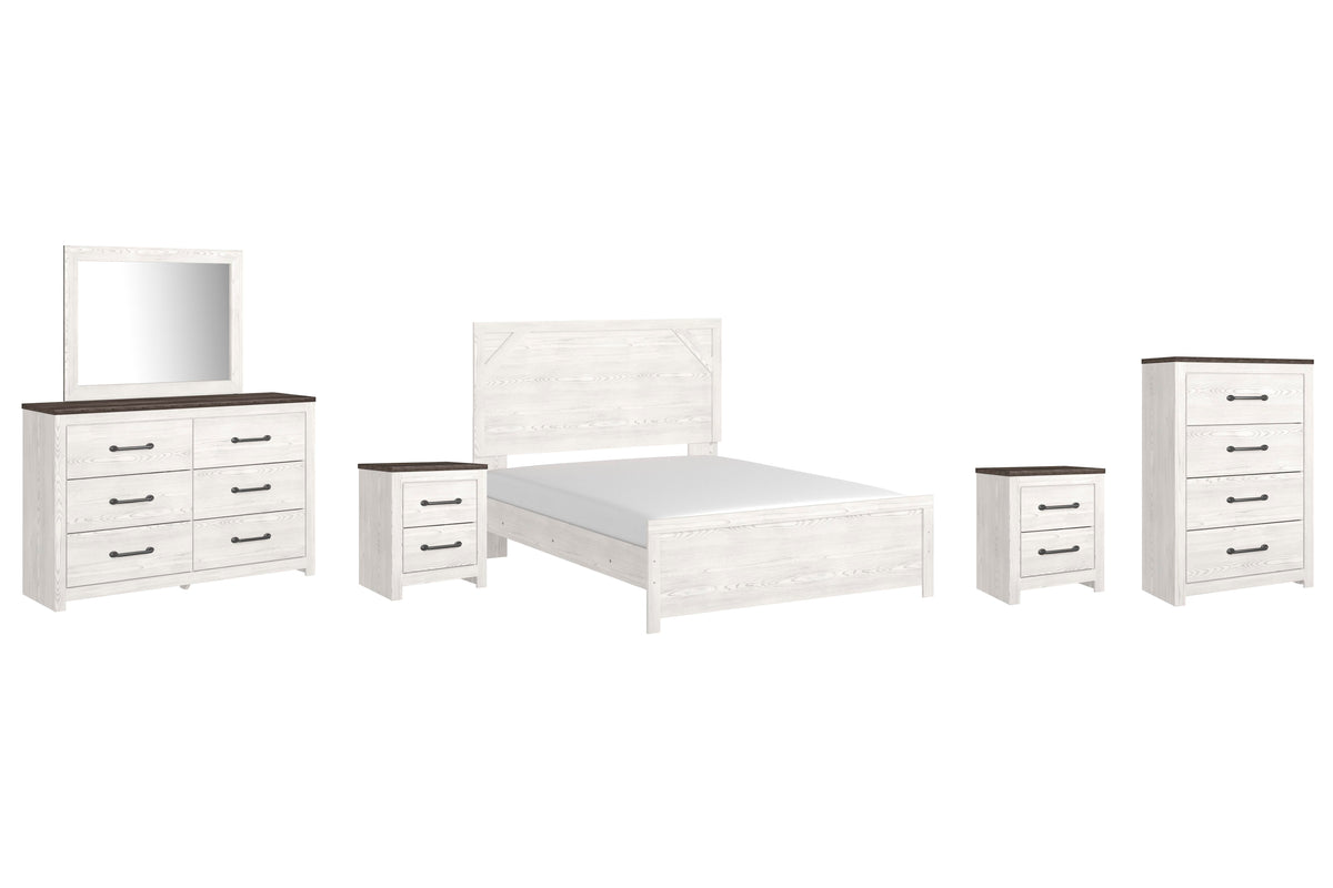 Gerridan Panel Bed with Dresser and Mirror, Chest and 2 Nightstands - White/Gray  (B1190-SI)
