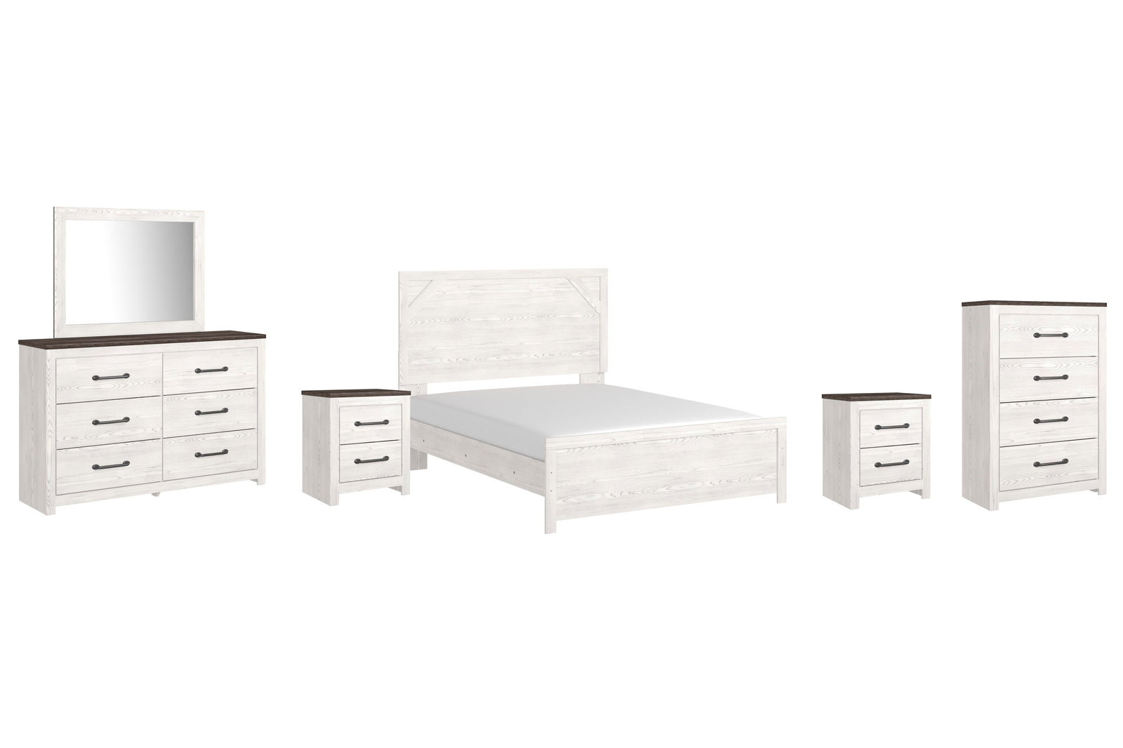 Gerridan Panel Bed with Dresser and Mirror, Chest and 2 Nightstands - White/Gray  (B1190-SI)