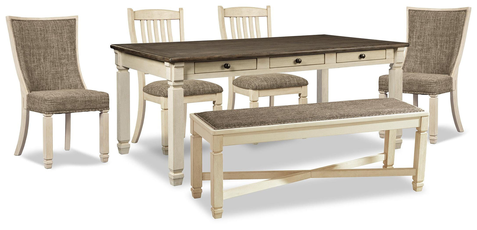 Bolanburg Dining Table, 4 Chairs and Bench (D647-SI)