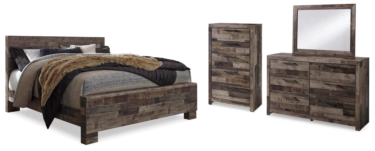Derekson Panel Bed, Dresser, Mirror and Chest - Multi Gray  (B200-SI)