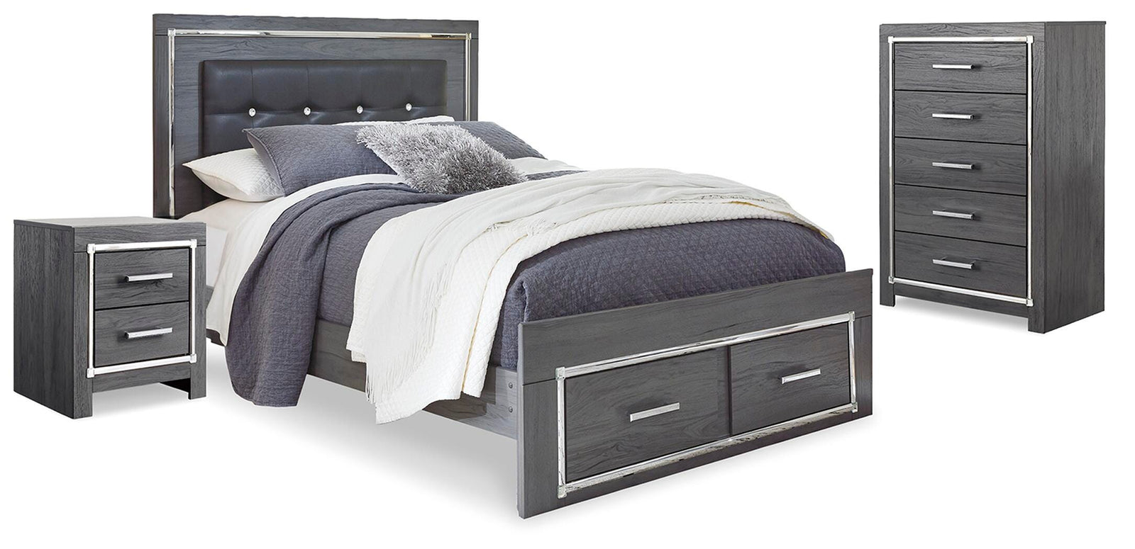 Lodanna Storage Bed, Chest and Nightstand - Gray  (B214-SI)