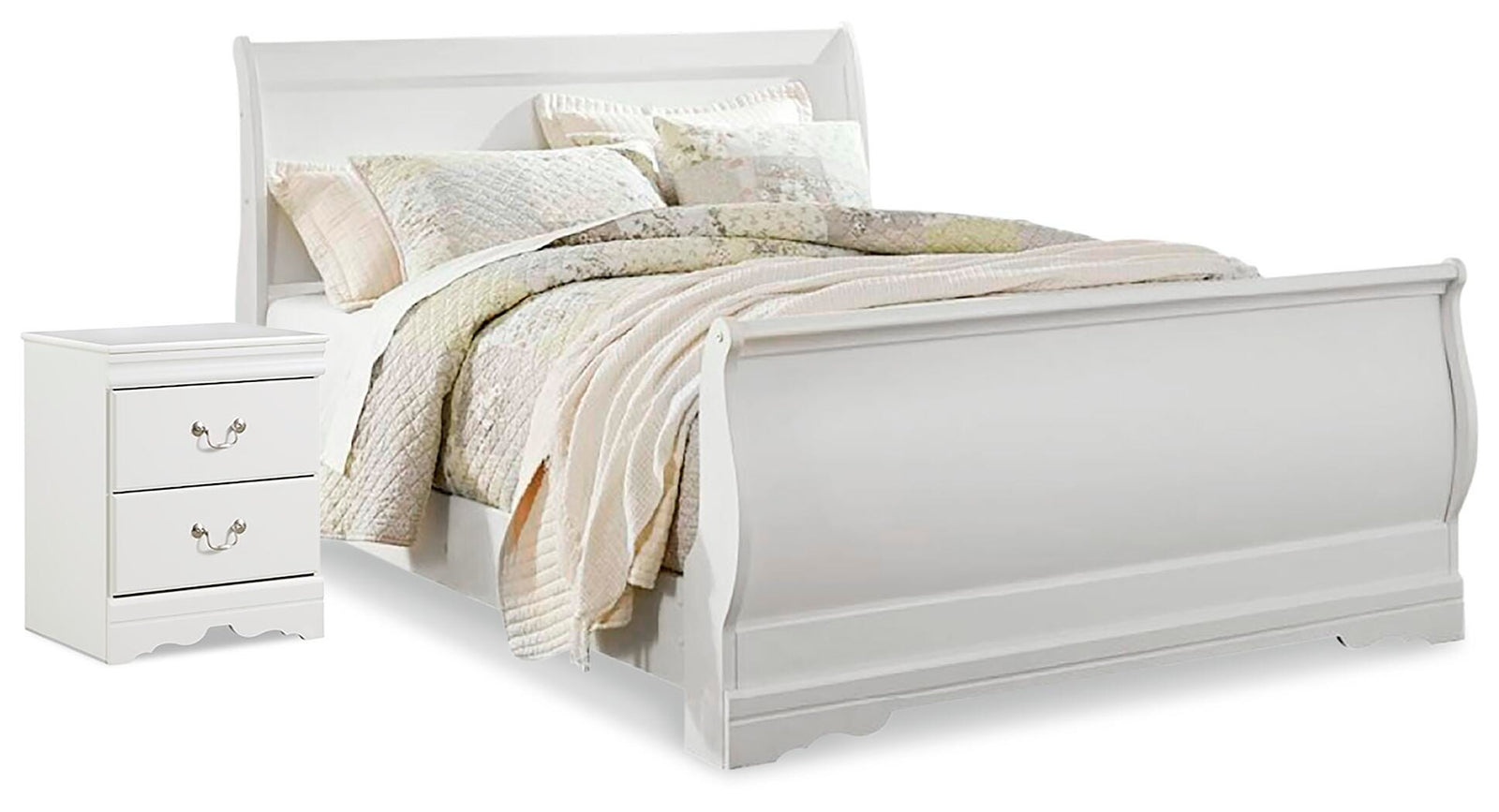 Anarasia Sleigh Bed and Nightstand - White  (B129-SI)