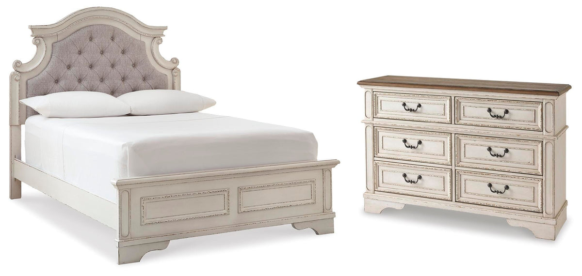 Realyn Upholstered Panel Bed with Dresser - Two-tone  (B743-SI)