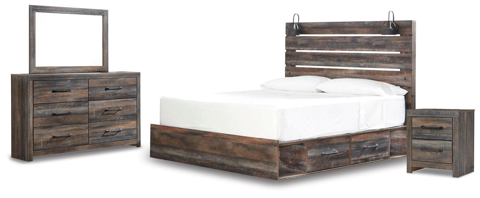 Drystan Panel Bed with Storage, Dresser, Mirror and Nightstand - Multi  (B211-SI)