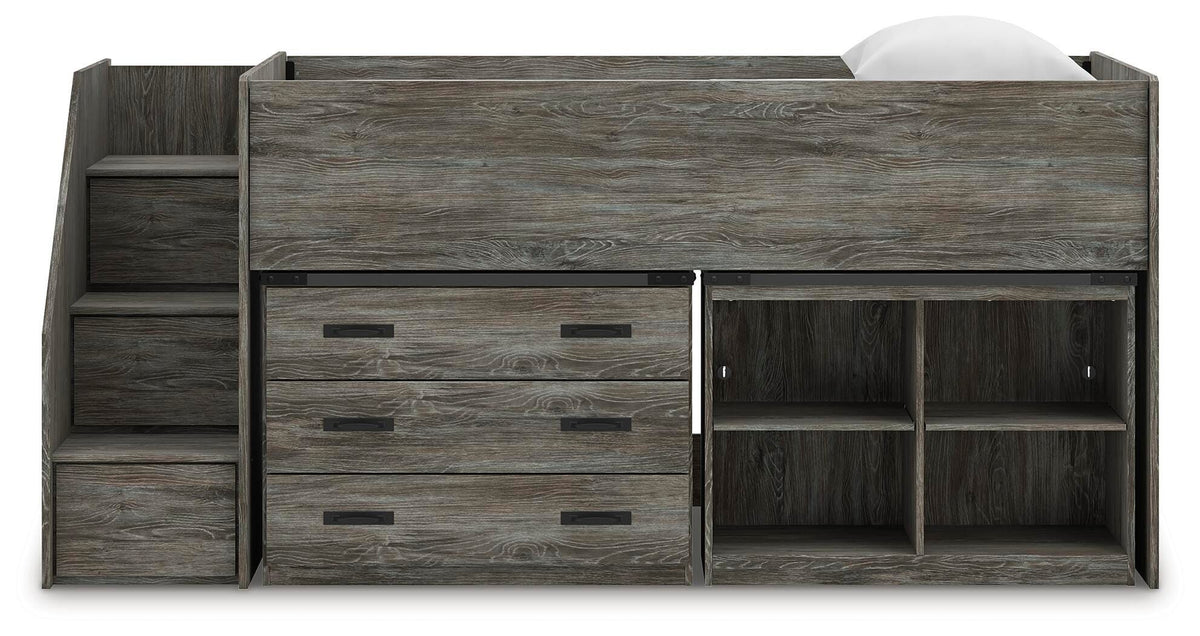 Frandern Loft Bed with Bookcase and Drawer Storage (Youth) - Gray  (B4480-SI) - Image 6