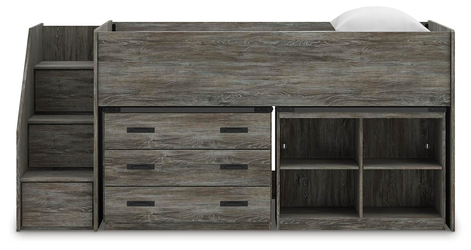 Frandern Loft Bed with Bookcase and Drawer Storage (Youth) - Gray  (B4480-SI) - Image 6