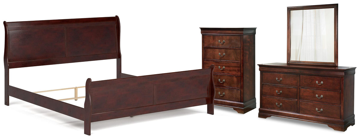 Alisdair Sleigh Bed, Dresser, Mirror and Chest - Reddish Brown  (B376-SI)