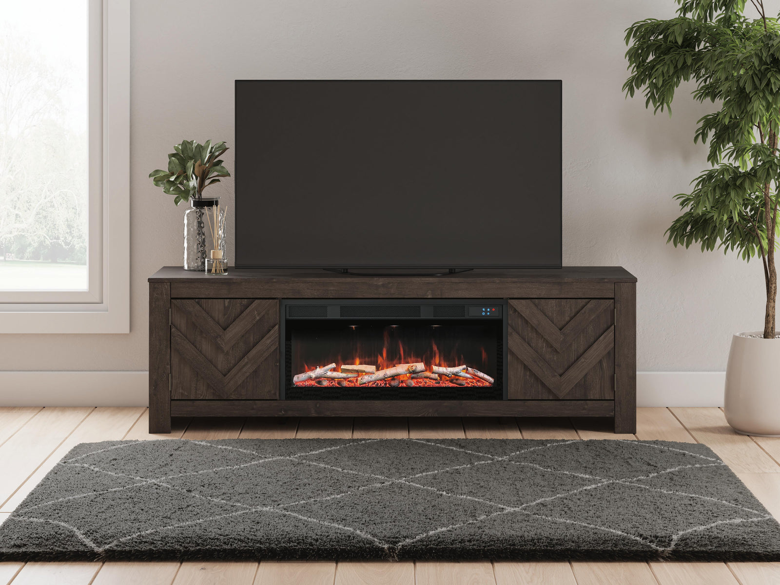 Cayboni 71 TV Stand with Electric Fireplace (W3789-SI) - Image 2