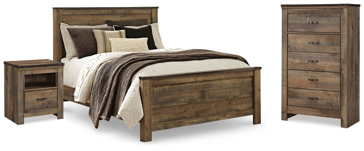 Trinell Panel Bed, Chest and 2 Nightstands - Brown  (B446-SI)