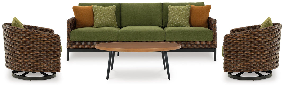 Horizon Hall Outdoor Sofa, 2 Lounge Chairs, Ottoman and Coffee Table (P572-SI) - Image 2