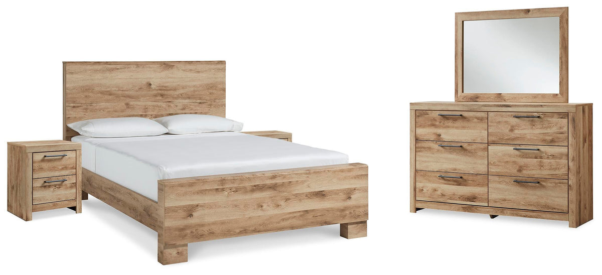 Hyanna Panel Bed, Dresser, Mirror and 2 Nightstands - Tan Brown  (B1050-SI)