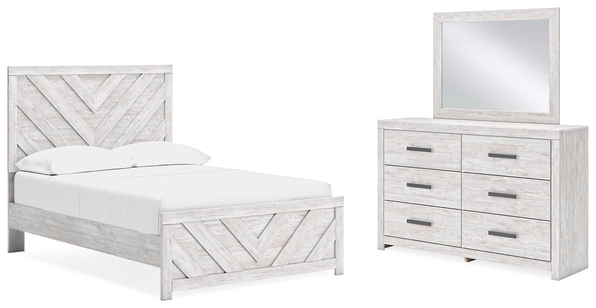 Cayboni Panel Bed, Dresser and Mirror - Whitewash  (B3788-SI)