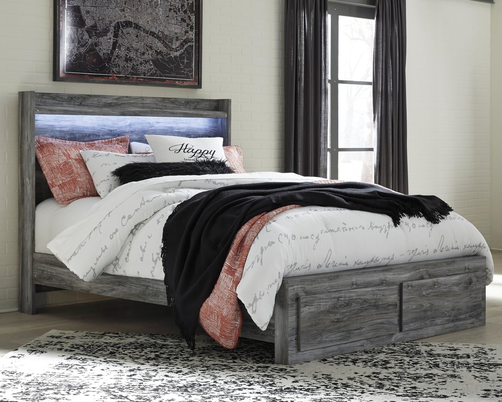 Baystorm Panel Storage Bed with Mirrored Dresser and Nightstand - Gray  (B221-SI) - Image 8