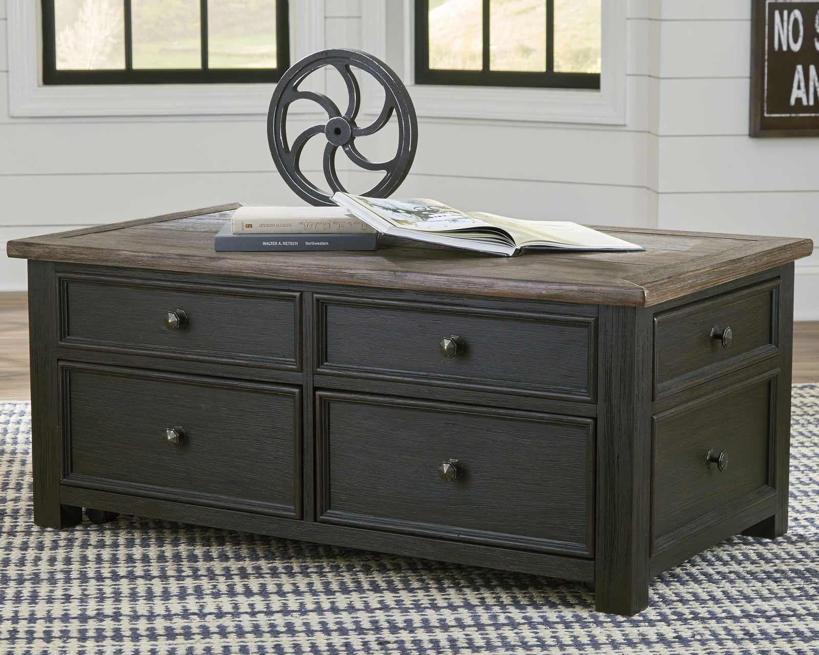 Tyler Creek Coffee Table with Lift Top - Grayish Brown/Black  (T736-SI) - Image 2