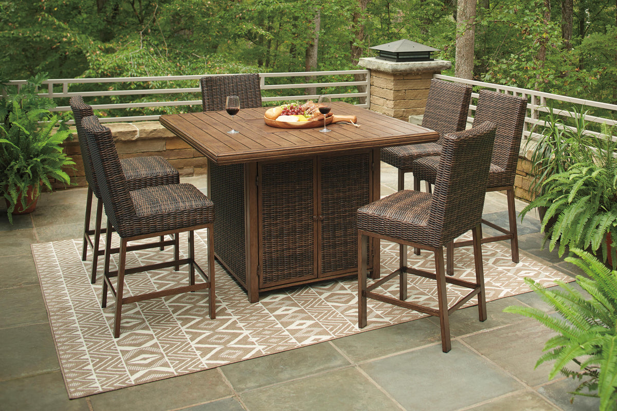 Paradise Trail Outdoor Bar Fire Pit Table with 6 Barstools (P750-SI) - Image 6