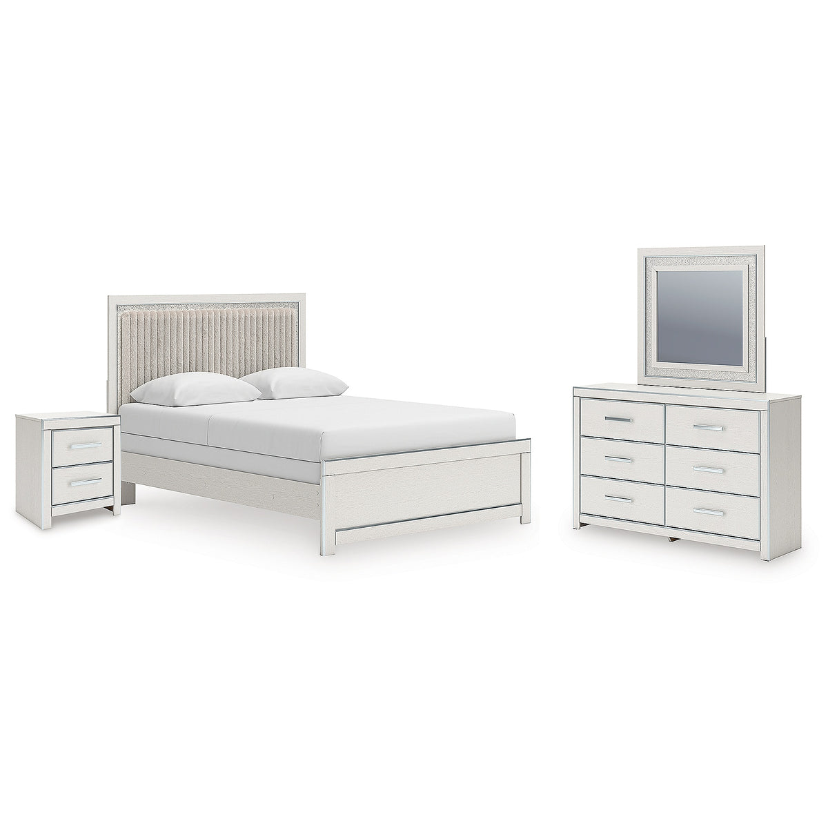 Zuraleus Queen Upholstered Panel Bed, Dresser, Mirror and Nightstand (PCB3381-SI)