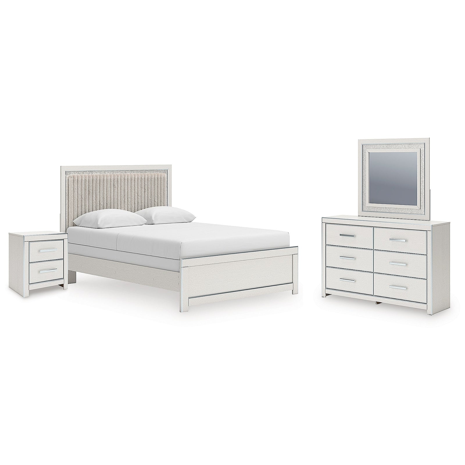 Zuraleus Queen Upholstered Panel Bed, Dresser, Mirror and Nightstand (PCB3381-SI)