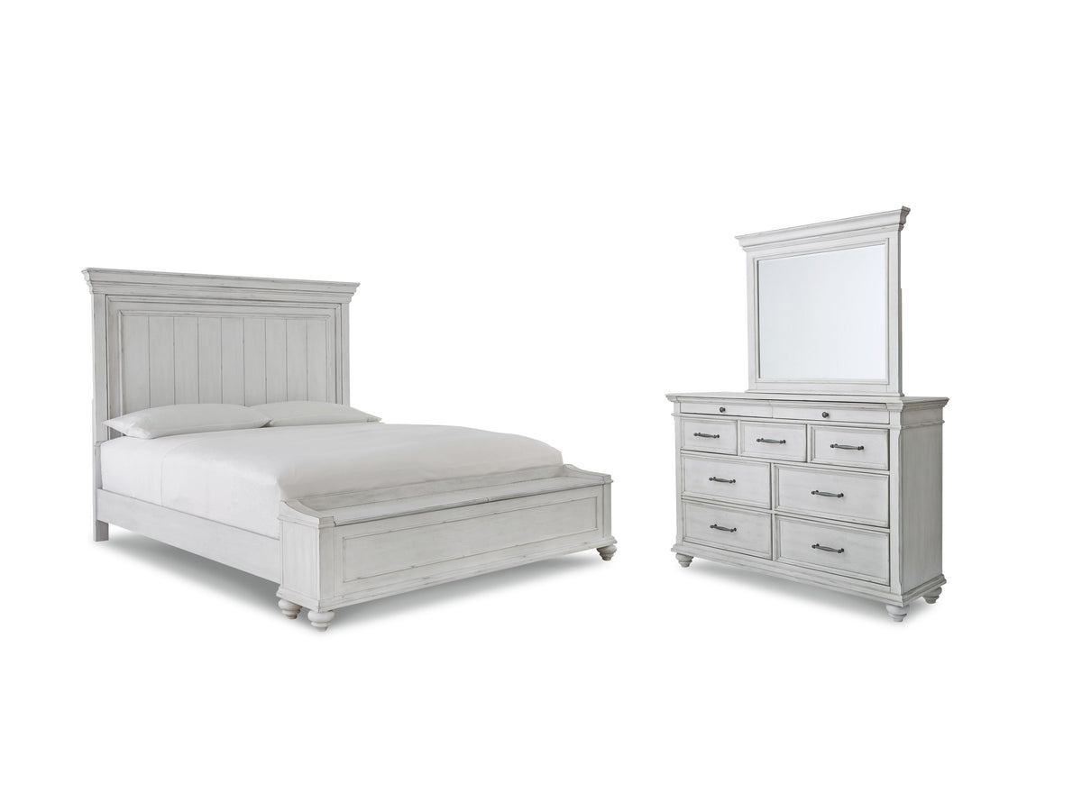 Kanwyn Bed with Mirrored Dresser - Whitewash  (B777-SI)