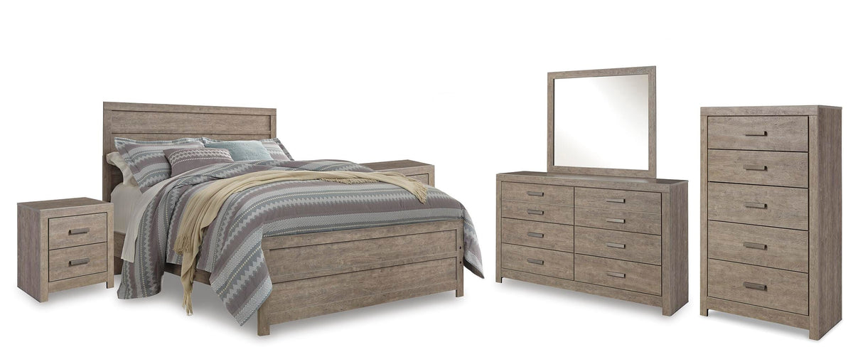 Culverbach Panel Bed with Dresser and Mirror, Chest and 2 Nightstands - Gray  (B070-SI)