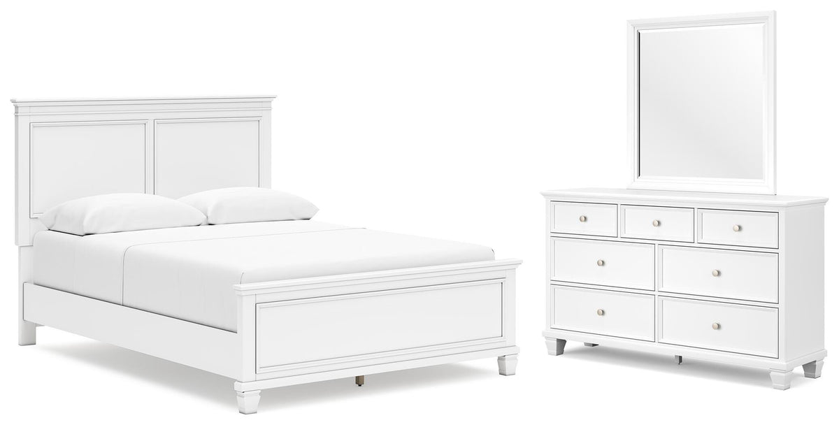 Fortman Panel Bed, Dresser and Mirror - White  (B680-SI)