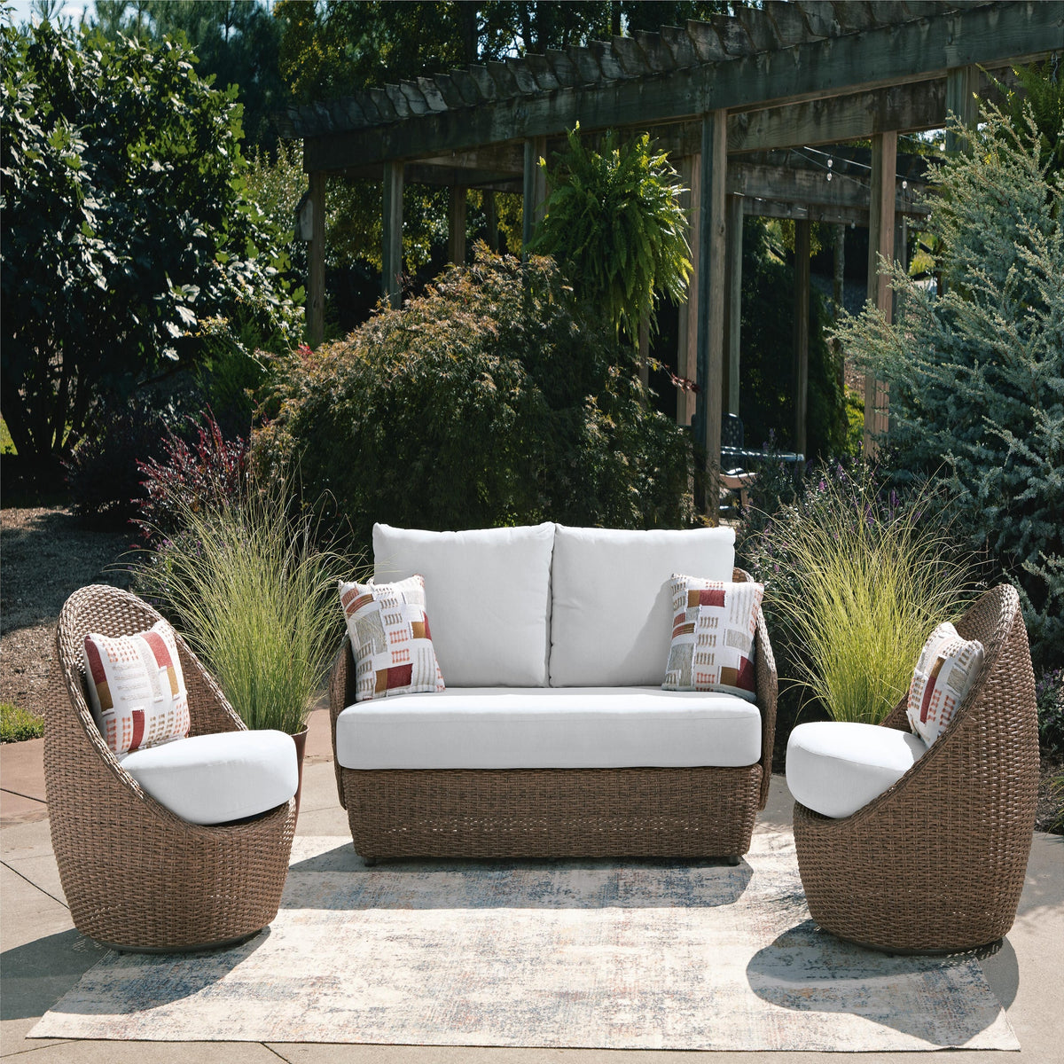 Double Point Outdoor Loveseat/2 Swivel Chairs (Set of 3) (PCP503-SI) - Image 7