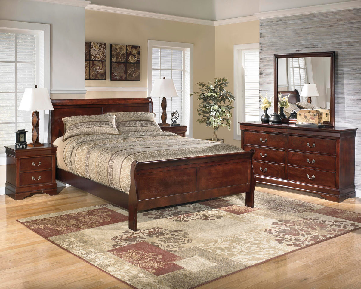 Alisdair Sleigh Bed, Dresser, Mirror, and Nightstand - Reddish Brown  (B376-SI) - Image 8