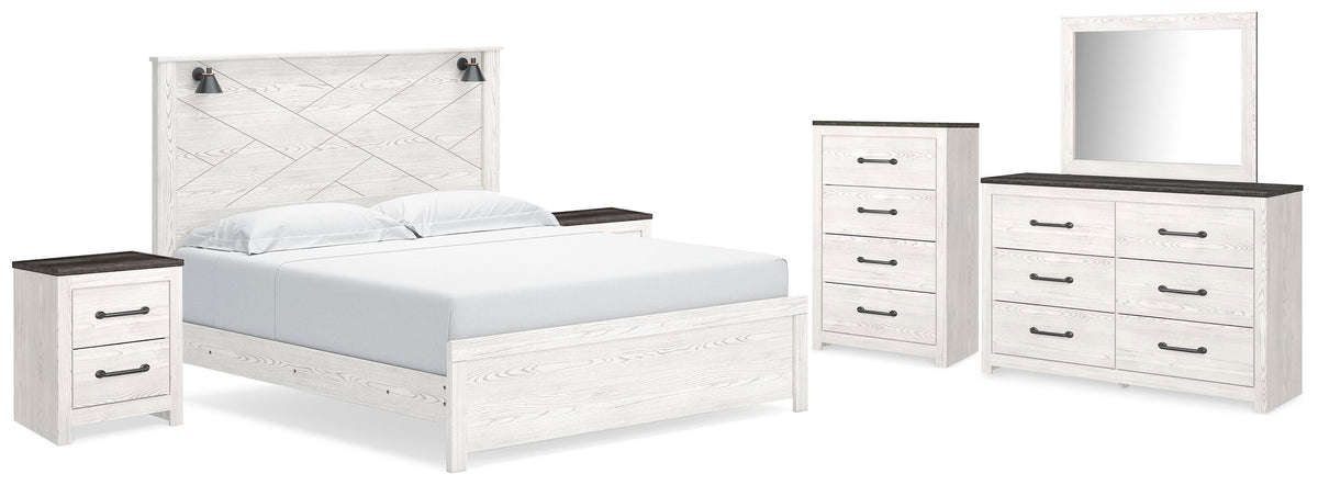 Gerridan Panel Bed, Dresser, Mirror, Chest and 2 Nightstands - White/Gray  (B1190-SI)