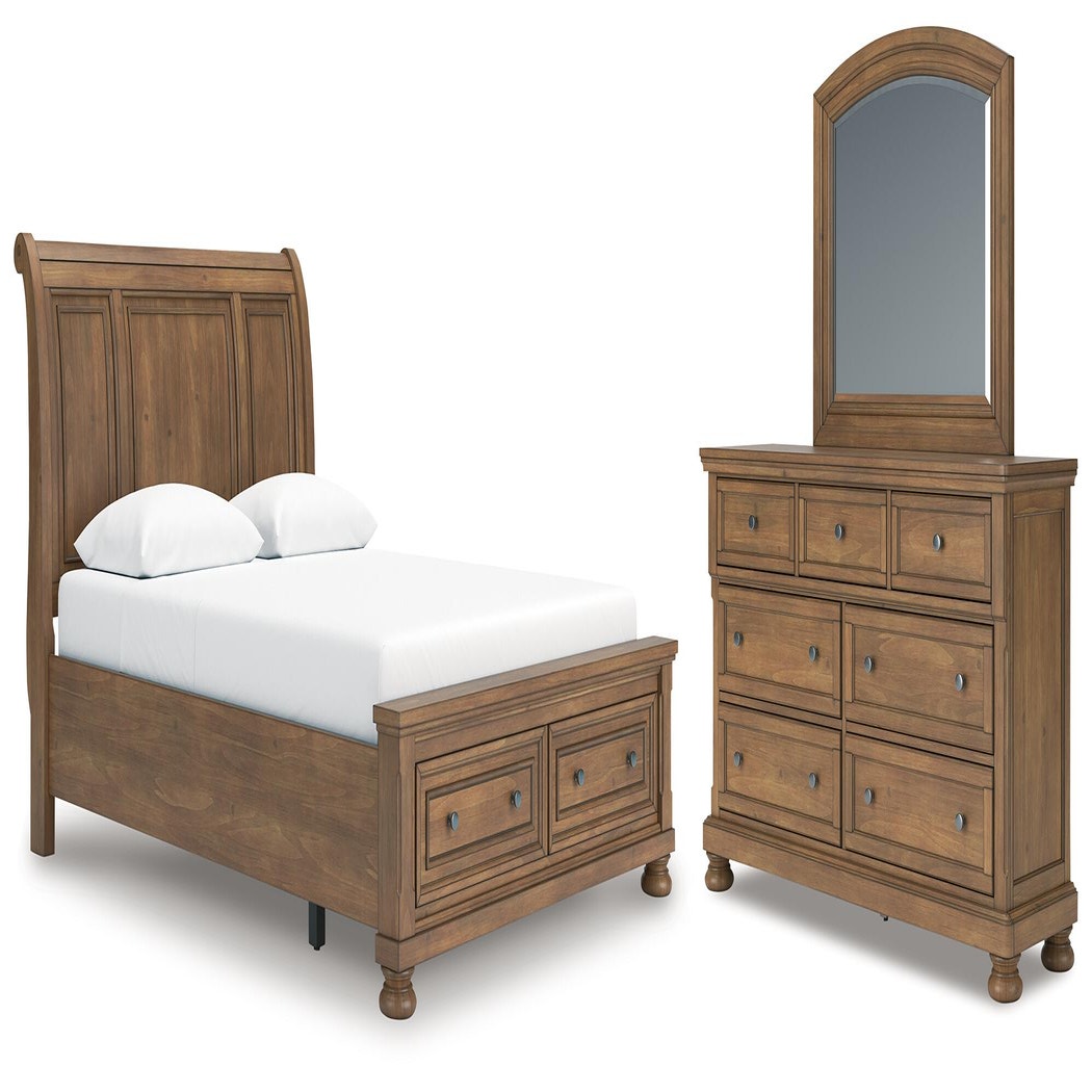 Feddinger Queen Sleigh Storage Bed, Dresser and Mirror (PCB779-SI)