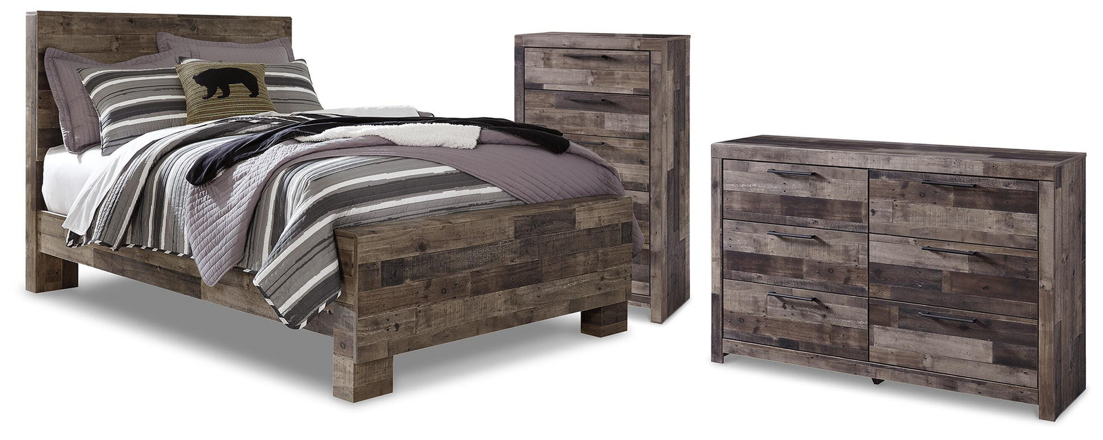 Derekson Panel Bed, Dresser and Chest - Multi Gray  (B200-SI)