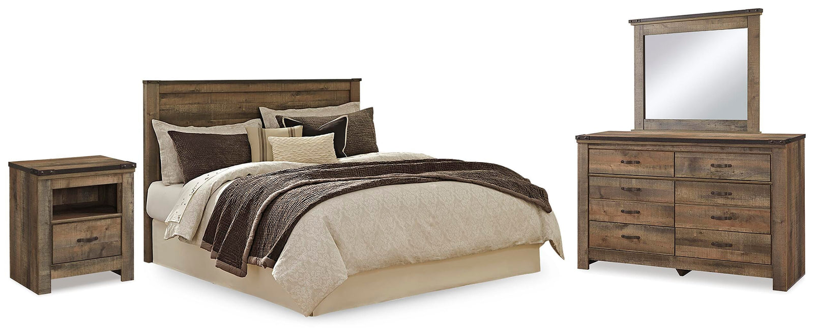 Trinell Panel Headboard, Dresser, Mirror and Nightstand (B446-SI)