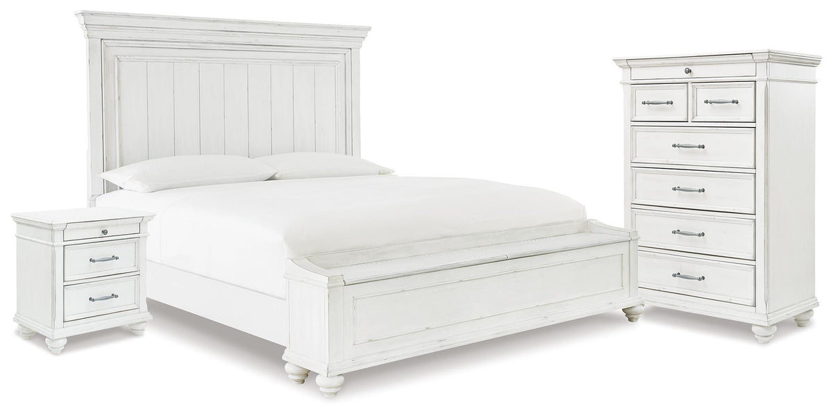 Kanwyn Panel Storage Bed, Chest and Nightstand - Whitewash  (B777-SI)