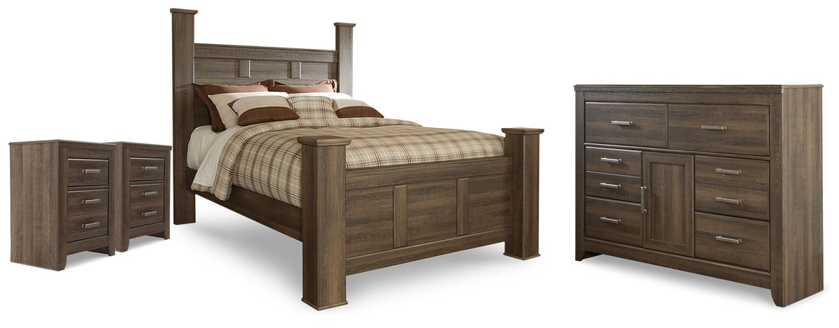 Juararo Poster Bed, Dresser and 2 Nightstands (B251-SI)