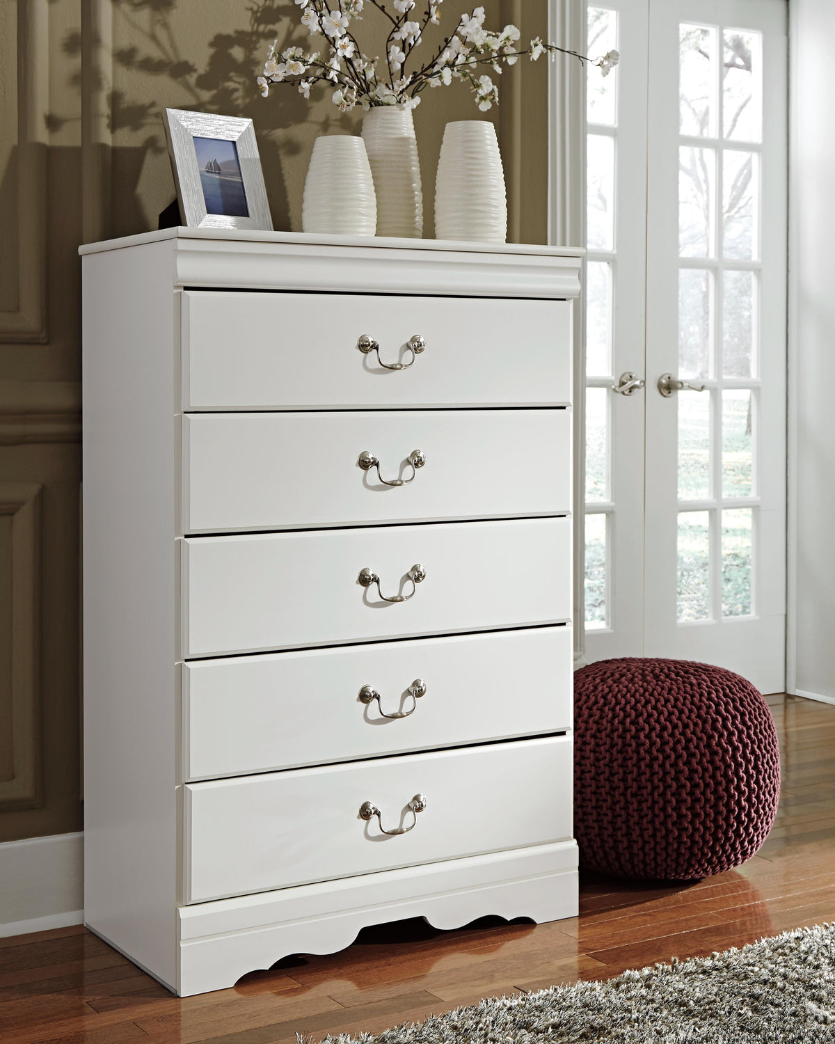 Anarasia Sleigh Bed, Dresser, Mirror and Chest - White  (B129-SI) - Image 6