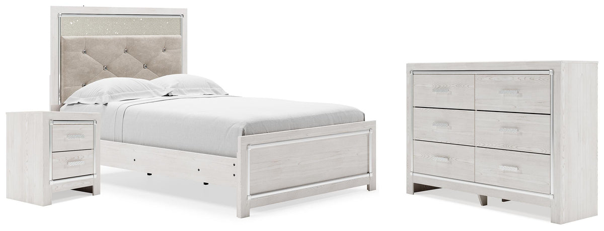 Altyra Upholstered Panel Bed, Dresser and Nightstand - White  (B2640-SI)