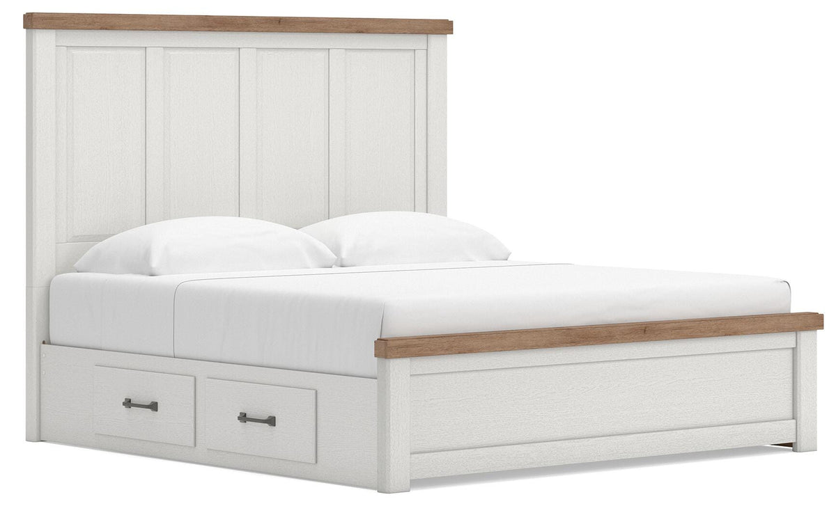 Savonport Panel Bed with Storage - White/Brown  (B4615-SI)