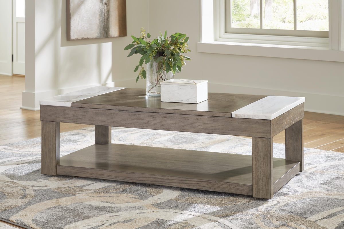 Loyaska Lift-top Coffee Table and 2 End Tables - Grayish Brown/White  (T854-SI) - Image 14